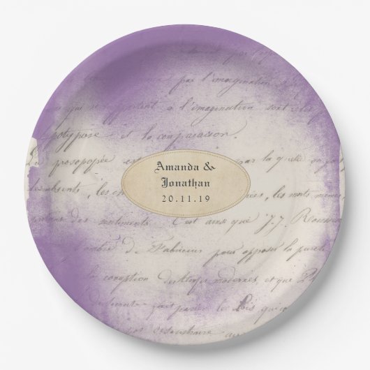 Lavendel-Ephemera-Typografie-Hochzeit Pappteller (Vorderseite)