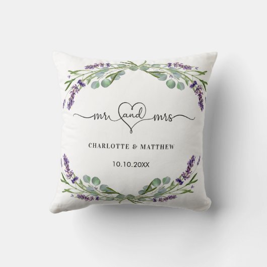 Lavendel eucalyptus mr mrs names wedding kissen (Rückseite)