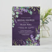 Lavendel Eucalyptus QR Code Lila Brautparty Einladung (Stehend Vorderseite)