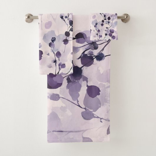 Lavendel Eucalyptus Watercolor Floral Badhandtuch Set (Insitu)