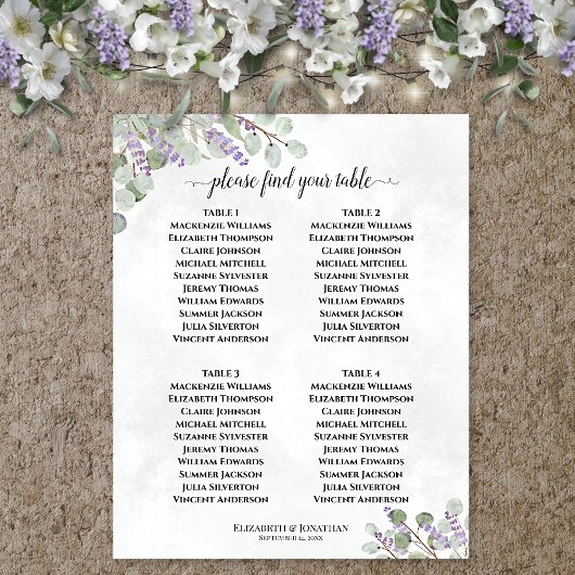 Lavendel Eukalyptus 4 Tabelle Hochzeitstabelle Poster