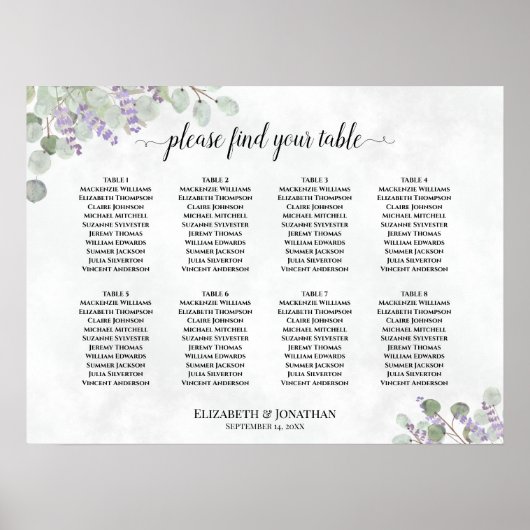 Lavendel Eukalyptus 8 Tabelle Hochzeitstabelle Poster (Vorne)
