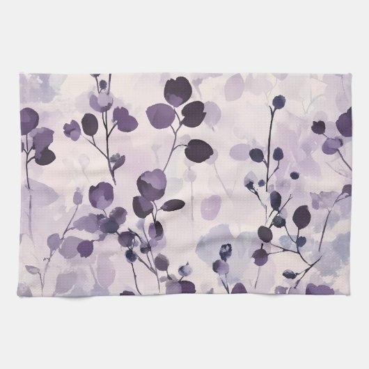 Lavendel-Eukalyptus-Aquarell-Blumen Geschirrtuch (Horizontal)