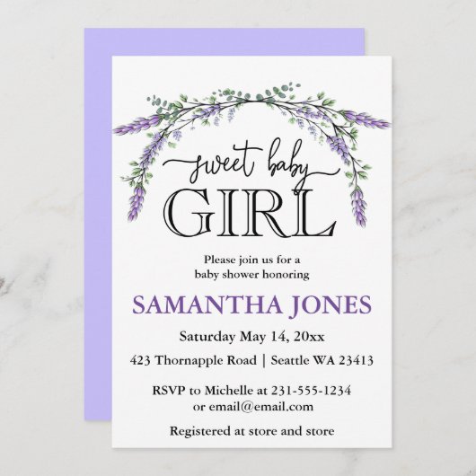 Lavendel Eukalyptus Aquarelltuch-Babydusche Einladung (Vorne/Hinten)