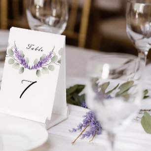 Lavendel-Eukalyptus-Blätter-Hochzeit Tischnummer