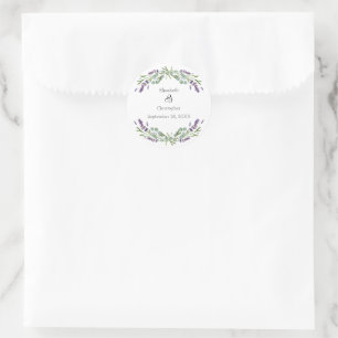 Lavendel-Eukalyptus-Blumen-Botanische-Hochzeit Runder Aufkleber