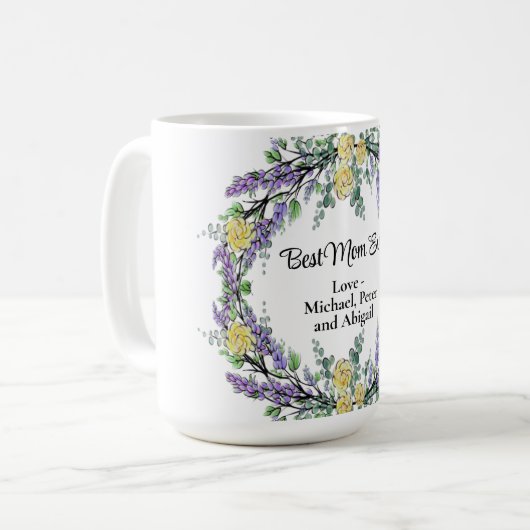 Lavendel-Eukalyptus-Gelbe Rosenmutter Kaffeetasse (Vorderseite Links)