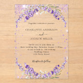 Lavendel Eukalyptus Glitzern Abend Hochzeit Acryleinladungen (Vorderseite)