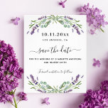 Lavendel Eukalyptus Hochzeitbudget Save the Date Flyer<br><div class="desc">Bitte beachten Sie, dass dies Save the Date auf Flyer Papier und sehr dünn ist. Umschläge sind nicht enthalten. Für dicker Speichern Sie die Datumskarten (gleiche Gestaltung) besuchen Sie bitte unseren Shop. Ein modernes und elegantes Save the Date für eine Hochzeit. Weiß mit Lavendel-Blume und Eukalyptusgrün dekoriert. Personalisieren und fügen...</div>