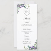 Lavendel-Eukalyptus-Monogramm-Hochzeitsmenü (Vorderseite)