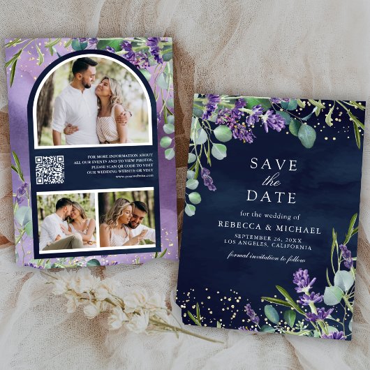 Lavendel-Eukalyptus-QR-Code-Foto Navy-Hochzeit Save The Date