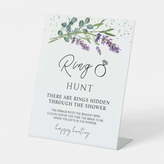 Lavendel Eukalyptus Ring Hunt Brautparty Game Sockelschild (Vorderseite)