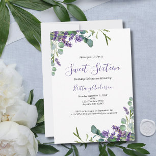 Lavendel Eukalyptus Sweet Sixteen 16 Geburtstag Einladung