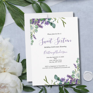 Lavendel Eukalyptus Sweet Sixteen 16 Geburtstag Einladung