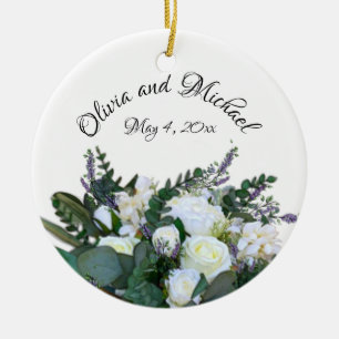 Lavendel-Eukalyptus weiße Rosen Grün    Keramik Ornament