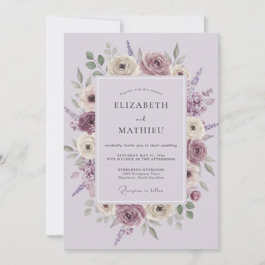 Lavendel Exquisite Florale Hochzeit Einladung (Vorderseite)