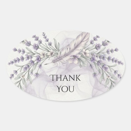 Lavendel-Feder-Boho-Hochzeits-Dankeschön Ovaler Aufkleber (Vorderseite)
