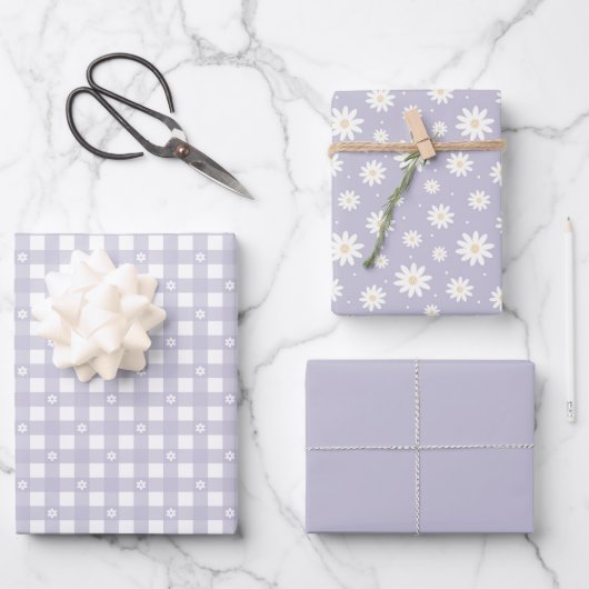 Lavendel-Federmuster und festes Wrapping-Papier Geschenkpapier Set (Vorderseite)
