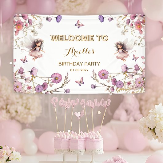 Lavendel-Fee Wildblumen-Pixie-Willkommensschild Banner