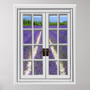 Lavendel-Feld-Ansicht-Fake-Fenster Poster