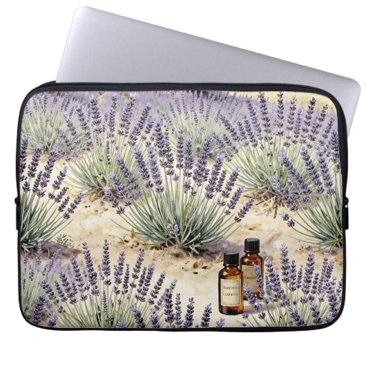 Lavendel-Feld Ätherisches Öl-Wasserfarbenmuster Laptopschutzhülle (Vorderseite)