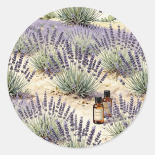 Lavendel-Feld-Ätheröl-Wasserfarbenmuster Runder Aufkleber