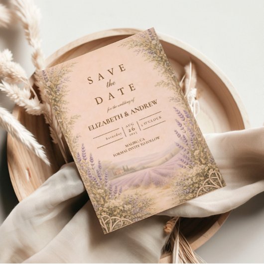 Lavendel-Feld-Landhochzeit Save The Date