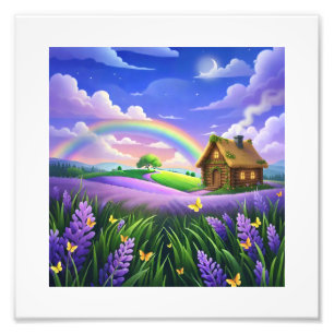 Lavendel-Feld-Regenbogen-Häuschen-Traum Fotodruck