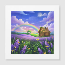 Lavendel-Feld-Regenbogen-Hütte Traum Magnetkarte