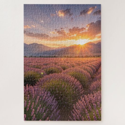 Lavendel-Feld-Sonnenuntergangs-Puzzle Puzzle (Vertikal)