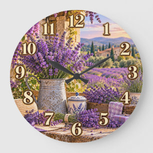 Lavendel-Felder-Landgarten-Uhr Große Wanduhr