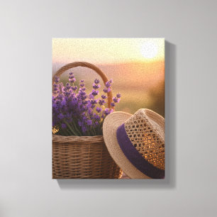 Lavendel Field at Sunset - Lila Landschaft in Sere Leinwanddruck