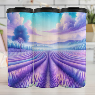 Lavendel Fields, Lila Traum, Serene Sky. Thermosbecher