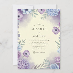 Lavendel Flieder Anemone Hochzeit Einladung