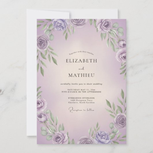 Lavendel Flieder Blatt Hochzeit Einladung (Vorderseite)