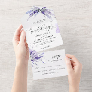 Lavendel Flieder Elegant Botanische Blumenhochzeit All In One Einladung