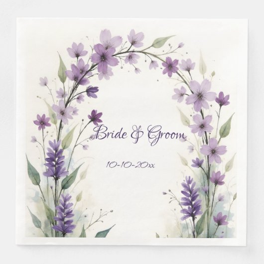 Lavendel Flieder Florale Hochzeit Serviette (Vorderseite)