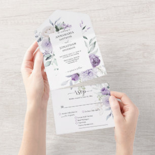 Lavendel Flieder Lila Pfingstrosen Grün Hochzeit All In One Einladung