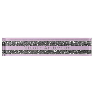 Lavendel Flieder Lila Silber Glitter Streifen Namensplakette