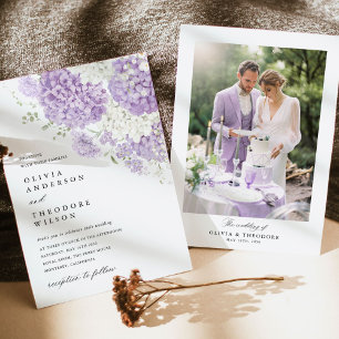 Lavendel Flieder Weiße Florale Foto Hochzeit Einladung