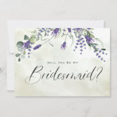Lavendel Floral Aquarellschrift Bridesmaid Einladung (Vorderseite)