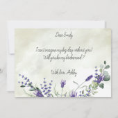 Lavendel Floral Aquarellschrift Bridesmaid Einladung (Rückseite)