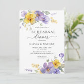 Lavendel Floral Golden Yellow Probe Dinner Einladung (Stehend Vorderseite)
