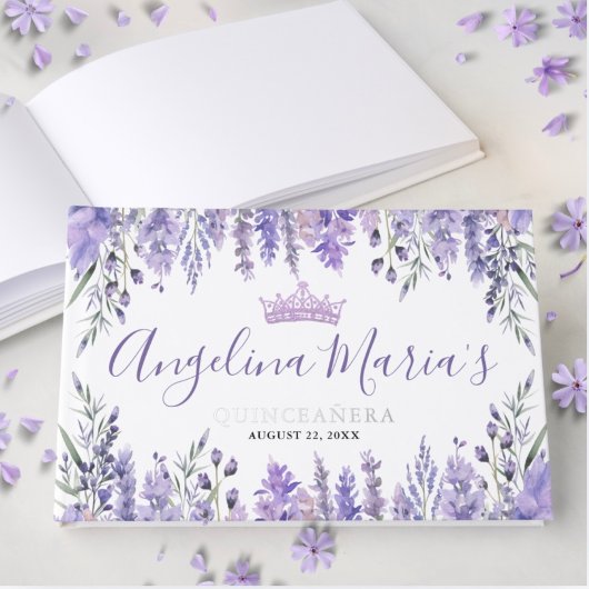 Lavendel Floral Lila Quinceanera Gästebuch
