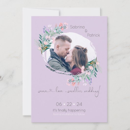 Lavendel floral Paint Stroke Frame Save The Date (Vorderseite)