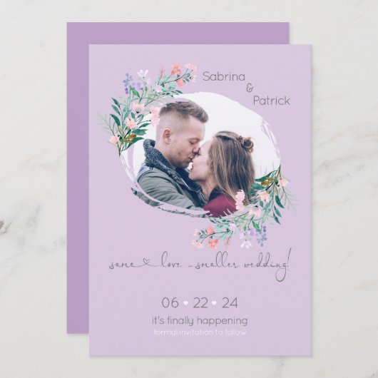 Lavendel floral Paint Stroke Frame Save The Date (Vorne/Hinten)
