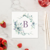 Lavendel Floral Watercolor Monogram Napkin Serviette (Beispiel)