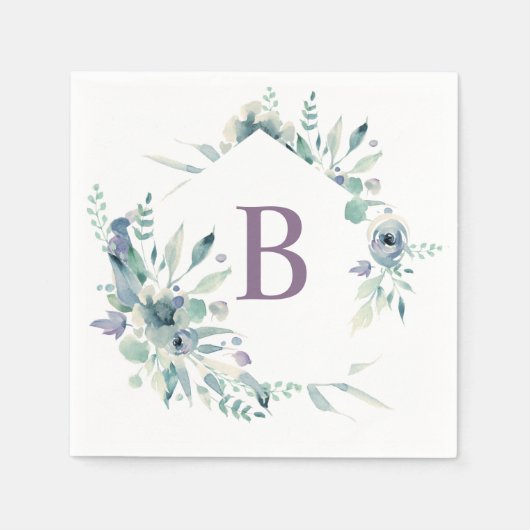 Lavendel Floral Watercolor Monogram Napkin Serviette (Vorderseite)