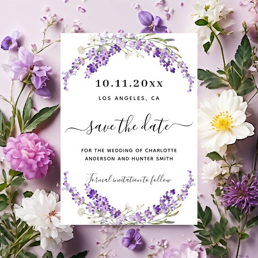 Lavendel florale Hochzeit speichern das Datum Save The Date