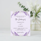 Lavendel-florale Violett-Hochzeitseinladung (Stehend Vorderseite)